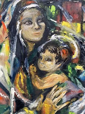 MCM Vtg Abstract Madonna Child Oil Painting 11.5x15.50  J. Marshall Sgnd Modern • $195