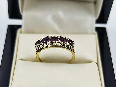 9ct Gold Ring With Garnet Size M1/2   Hallmarked Good Ring • £122