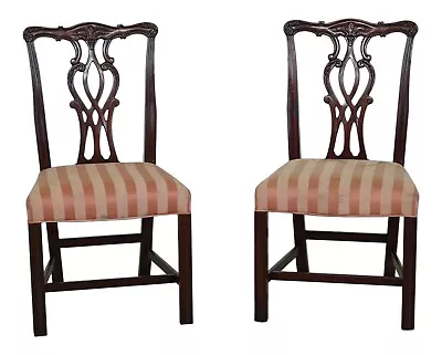 F49281EC: Pair Chippendale 18th C. Style Mahogany Side Chairs • $465