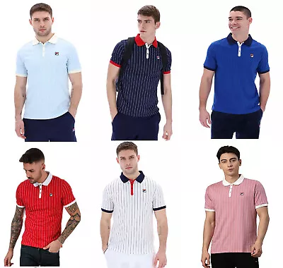 FILA Mens Cotton Borg Retro Vintage BB1 Stripe Polo Shirt T Shirt Top S To 4XL • £22.79