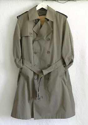 Vtg Hill & Archer Trench Coat Khaki Removable Faux Fur Liner Belted Size 42R • $59.99