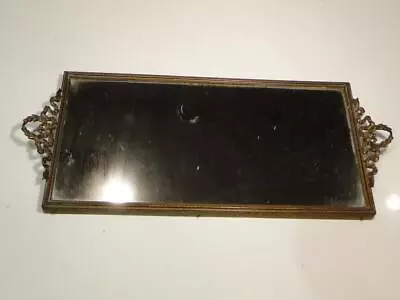 Vintage 12x6  Mirrored Dresser Tray Bow Handled • $25.99