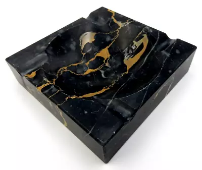 Vintage Black & Gold Vermont Marble Company Ashtray • $32.95