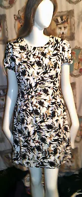 Oasis White Black Floral Butterfly Print Keyhole Back Dress Size 10 /36 • £5