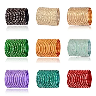 Indian Bollywood Wedding Fashion Plain Metal Colors 48 Pcs Bangles Set Jewelry • $12.99