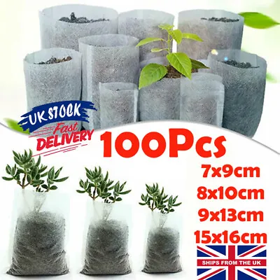 £4.98 • Buy 100Pcs Biodegradable Plant Grow Nursery Bag Seedling Seed Non-Woven Pots Kit UK