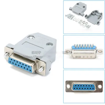 DB15 15 Pin D-Sub Plug Solder Connector RS232 Serial / Grey Hood / Female / Male • £54.06