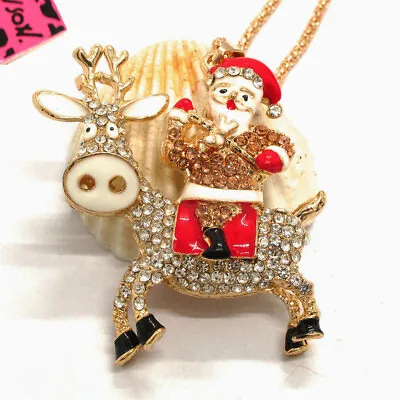 Hot Crystal Cute Bling Santa Elk Christmas Pendant Fashion Women Chain Necklace • $3.86