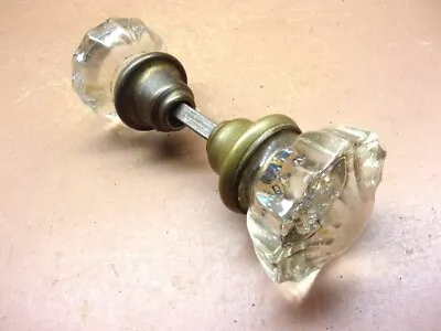 Vintage  12 Point Crystal Glass Doorknob Set W/Spindle 2  Knobs Maine Salvaged • $19.99