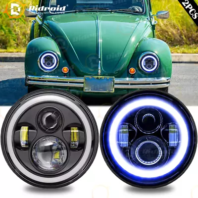 Pair DOT LED Headlights Combo&Blue+Amber Halo Ring For VW Beetle Classic • $49.98