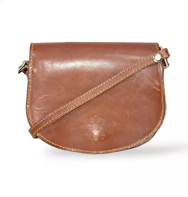 VERA PELLE Italy Genuine Italian Leather Brown Crossbody Shoulder Saddle Purse • $21.25