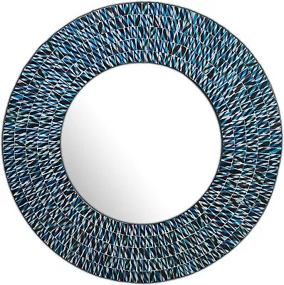 DecorShore 24  Decorative Round Mosaic Wall Mirror In Teal And Black • $135