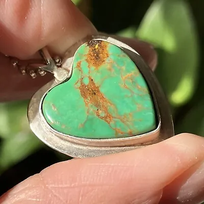 Genuine Turquoise Heart Pendant Sterling Silver New Mexico Hachita Turquoise • $95