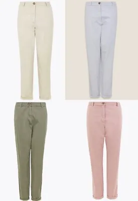 Ex M&S Ladies Cotton Tapered Trouser Ankle Grazer Pants CHINO Holiday Summer P33 • £14.99