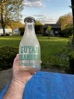 Vintage Guyan Creamery Co. Milk Bottle Huntington W. VA Green Pyroglaze Dairy • $15.99