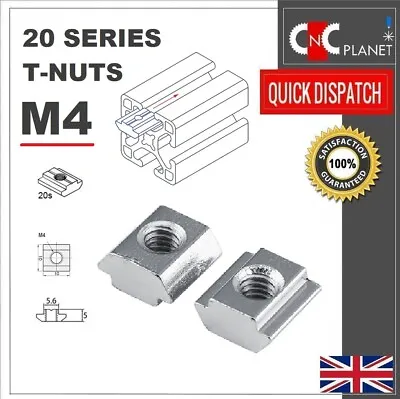 T Nuts M4 Square Solid Slide In Sliding Tee Aluminum Extrusion V- Slot T Slot 6 • £1.50