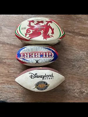 £25 • Buy 3 Rugby Balls Rare Disneyland Steamboat, Gilbert England Signed, & Wales Kooga