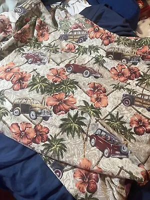 DEAN MILLER SURF Bedding  TWIN Flat Sheet  HAWAIIAN Old School Cars & HIBISCUS • $25