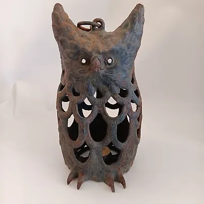 Vintage Cast Iron Hanging Garden Owl Lantern S086 • $125