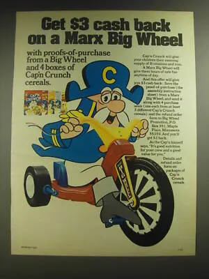 1974 Quaker Cap'n Crunch Cereal Ad - Get $3 Cash Back On A Marx Big Wheel • $19.99