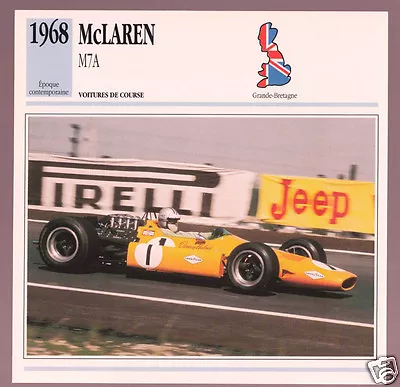 1968 McLaren M7A Dennis Hulme Race Car Photo Spec Sheet Info Stat French Card • $4.97