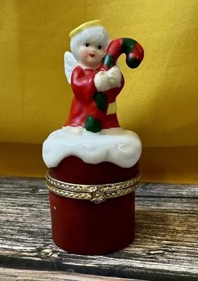 Angel Hinged Trinket Box Designs K's Collection CHRISTMAS Angel With Candy Cane • $16