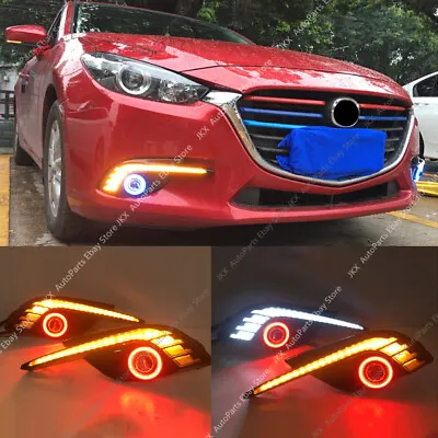 For Mazda 3 Axela 2017-2018 LED DRL Daytime Day Fog Lights + Lens Angel Eyes COB • $160.55