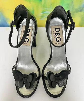 VTG DOLCE&GABBANA D&G Rare2Find Y2K Black Leather Sandal Heels EU36.5 US6.5 • $249.99