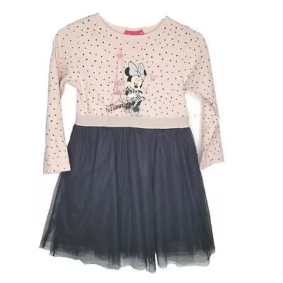 Disney Minnie Mouse Tulle Dress Paris Sz 3-4 Toddler Light Pink Polka Dot Black • $15