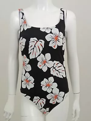 Women's M&S Collection Scoop Neck Swimsuit Black White Floral Padded NWOT F1 • £9.99