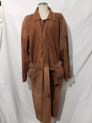 Wear Me Out Cowboy Brown Genuine 100% Leather Full Length Trench XL • $129