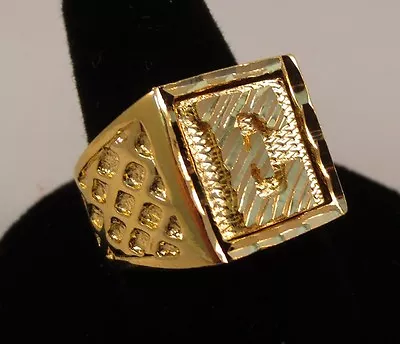 Mens 14kt Gold Ep Bling Letter E Initial Hip Hop Squared Ring - Sizes 8-13 • $95.96