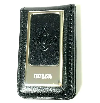 Freemason Masonic Money Clip Square And Compass Emblem Black Leather Silver  • $39.98