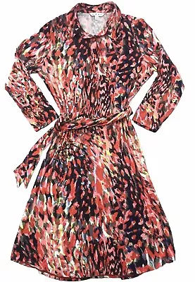 Cabi Women Dress Size M  Multi-Watercolor Abstract 3/4 Sleeve Henley Midi Dress • $18.75