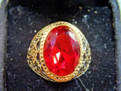 Men's NEW Stainless-Steel Gold Tone Stunning Red Zircon Size 10 21 Grams • $19.88