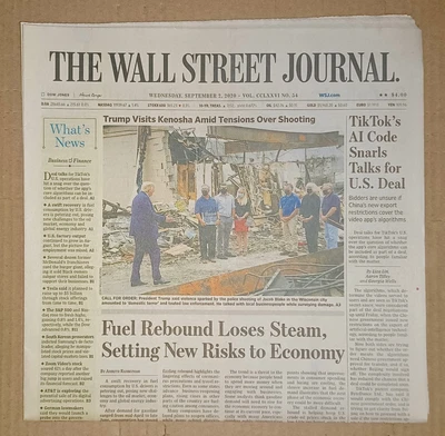 $11 • Buy The Wall Street Journal Newspaper September 2 2020 Donald Trump Kenosha UFOs 