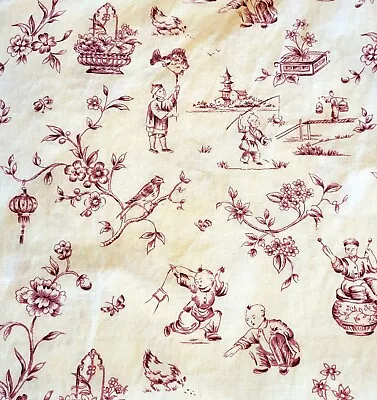 VTG Chinoiserie Toile Fabric Home Decor Concord Wine  Let's Play  58  WOF 2.5  + • $14.89