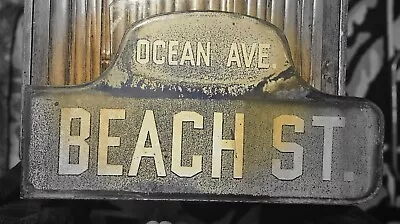 1917 OCEAN AV & BEACH ST Porcelain Street Road Sign REVERE BEACH MassachusettsMA • $499.99