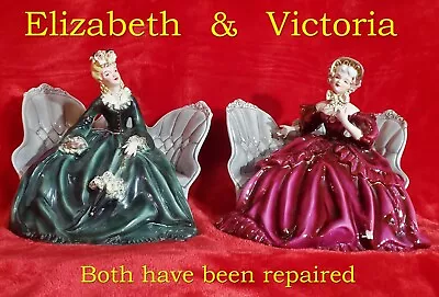 Florence Ceramics Elizabeth & Victoria Figurines Couches Porcelain Both Repaired • $36