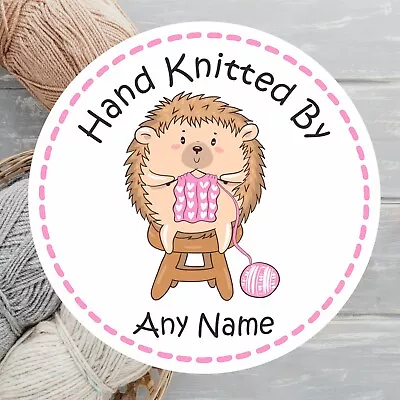 39 Personalised Hand Knitted By Stickers Gift Label Hedgehog Design Crafting • £2.99