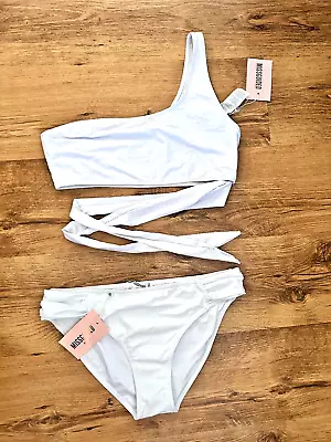 Missguided White Wrap Waist Bikini 14 Top/16 Bottoms NEW WITH TAGS • £7.99