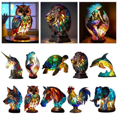 Animal Table Lamp Stained Glass Stained Night Light Retro Desk Lamps Xmas Gift • £15.59