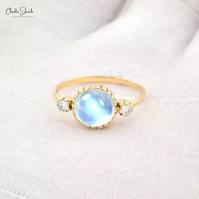 Rainbow Moonstone Ring 8mm Round Gemstone Ring 14K Yellow Gold Diamond Ring • $310.67