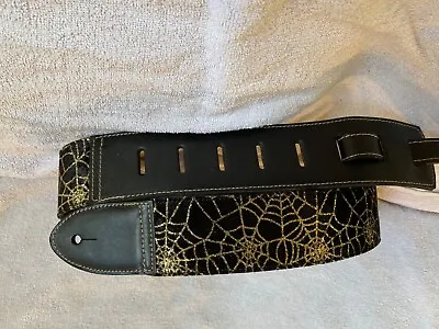 $45.33 • Buy Unique Black Leather With Gold Spiderweb Guitar/bass Strap