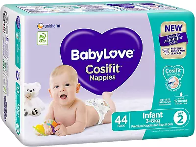 $60.38 • Buy Babylove Cosifit Nappies, Size 2 (3-8Kg), 88 Nappies (2X 44 Pack)
