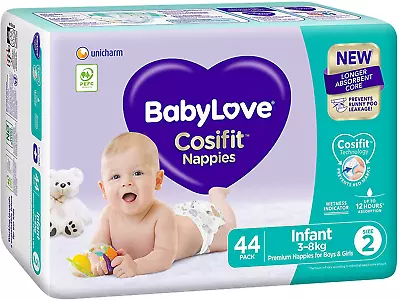 Babylove Cosifit Nappies Size 2 (3-8Kg) 88 Nappies (2X 44 Pack) • $47.05