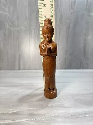 Vintage Wood Carved Asian Woman Statue Praying Meditating 8” Thai Products • $31.99