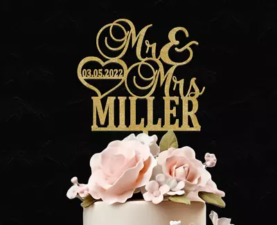 Personalized Heart Mr & Mrs Wedding Cake Topper Wedding Topper  Fast Ship • $17.99