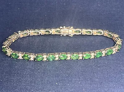 Vintage 925 Sterling Silver Oval Green CZ’s Tennis Bracelet 5mm Size 7.00” • $39.79