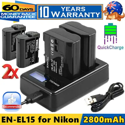 2x EN-EL15 Battery & USB Dual Charger For Nikon D7000 D7100 D800 D800E D600 D610 • $36.99